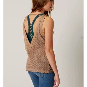 Embroidered Tank Top GIMMICKS BKE Buckle Brown Western Lace Up Sides Small